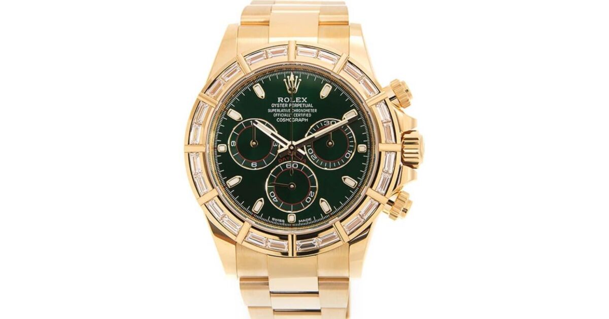 Rolex Daytona Yellow Gold Green Dial Diamond Bezel 116568BR
