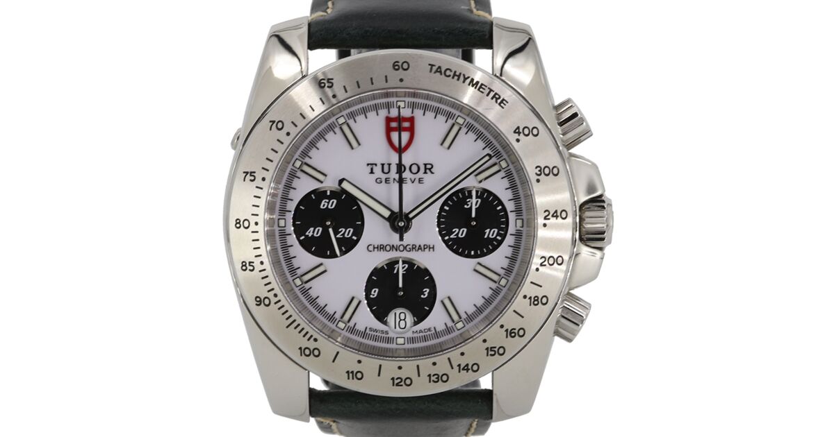 Tudor Sport Chronograph Panda White Index Black Subdials Stainless Steel Bezel 40mm Leather Strap 20300 PRE OWNED