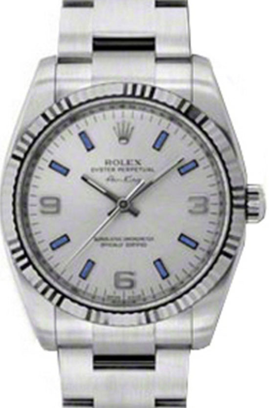 Rolex Air-King 114234-SLVBAFO Silver Blue Arabic / Index Fluted White Gold Bezel Stainless Steel Oyster 