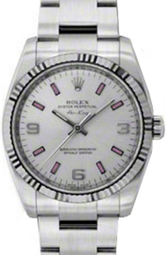 Rolex Air-King 114234-SLVPAFO Silver Pink Arabic / Index Fluted White Gold Bezel Stainless Steel Oyster 
