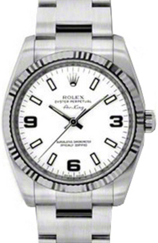 Rolex Air-King 114234-WHTAFO White Black Arabic / Index Fluted White Gold Bezel Stainless Steel Oyster -