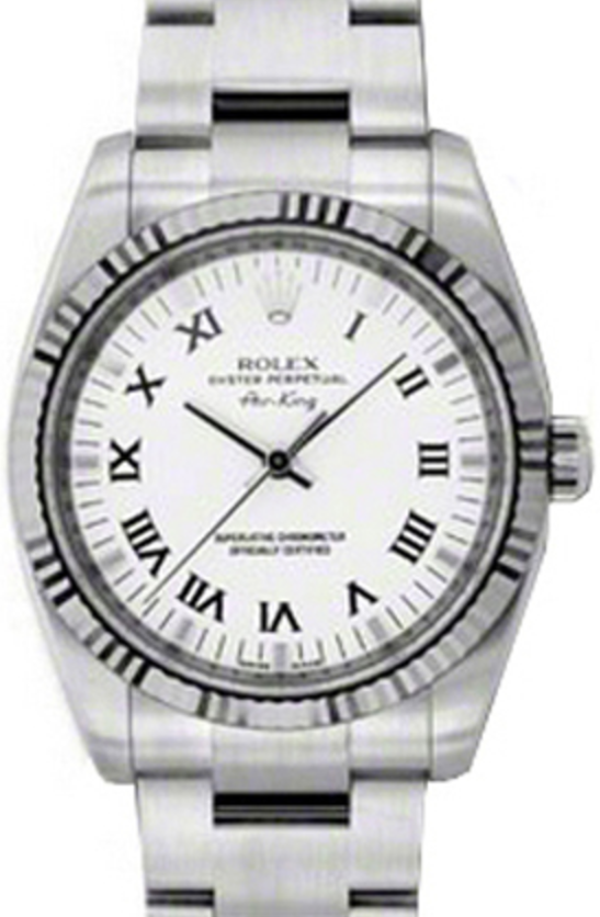 Rolex Air-King 114234-WHTRFO White Roman Fluted White Gold Bezel Stainless Steel Oyster 