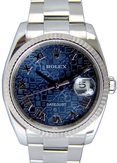 Rolex Datejust 36 116234-BLJRFO Blue Jubilee Dial Roman Fluted White Gold Stainless Steel Oyster