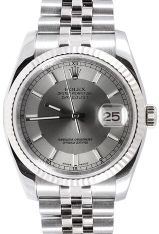 Rolex Datejust 36 116234-STSSFJ Steel and Silver Index Fluted White Gold Stainless Steel Jubilee