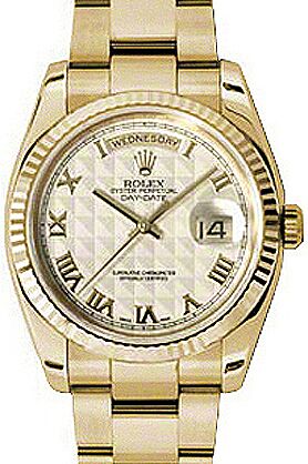 Rolex Day-Date 36 118238-IVPRFO Ivory Roman Pyramid Fluted Yellow Gold Oyster