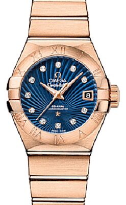Omega Constellation Co-Axial 123.50.27.20.53.001 27mm Blue Guilloche Diamond Red Gold - BRAND NEW