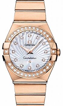 Omega Constellation Quartz 123.55.27.60.55.001 27mm White Mother of Pearl Guilloche Diamond Red Gold BRAND NEW
