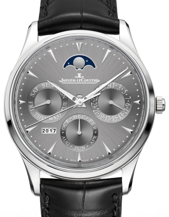 Jaeger-LeCoultre Calibre 868/1 Master Ultra Thin Perpetual 130354J Silver Index White Gold Leather 39mm Automatic BRAND NEW