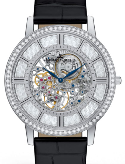 Jaeger-LeCoultre Calibre 849A SQ Master Ultra Thin Squelette 1343501 Skeleton Diamond Bezel White Gold Leather 38mm Manual-Winding BRAND NEW