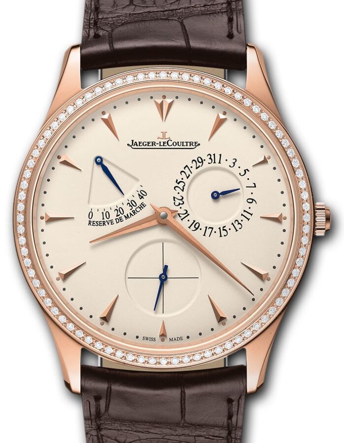 Jaeger-LeCoultre Calibre 938 Master Ultra Thin R?serve de Marche 1372501 Eggshell Beige Index Diamond Bezel Rose Gold Leather 39mm Automatic - BRAND NEW