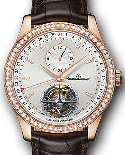 Jaeger-LeCoultre Calibre 978B Master Tourbillon Dualtime 1562401 Silver Diamond Bezel &amp; Markers Rose Gold Leather 41.5mm Automatic BRAND NEW