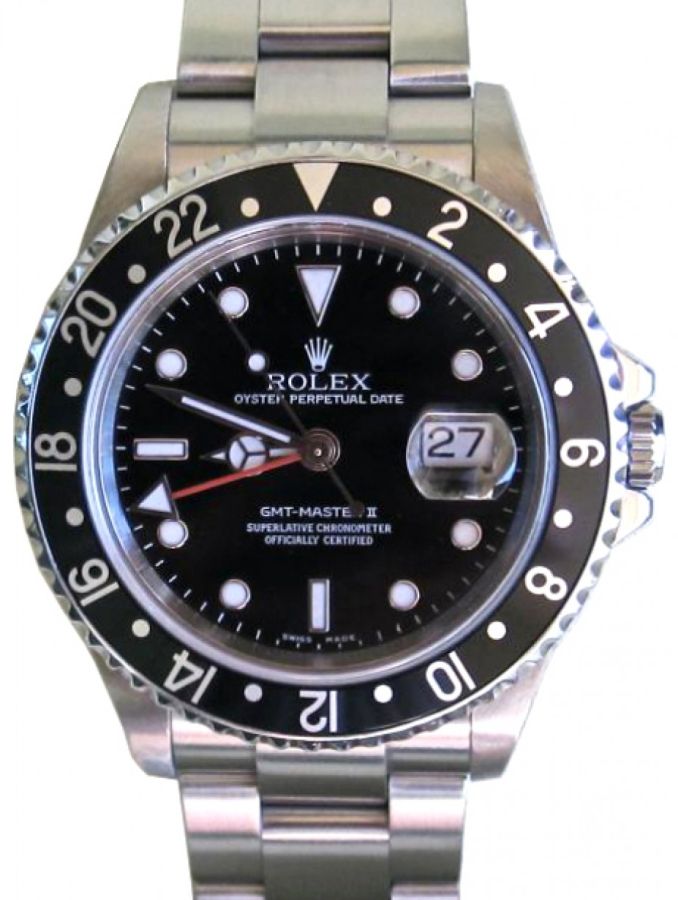 Rolex GMT-Master II Stainless Steel 40mm Black Dial Aluminum Bezel SEL Oyster Bracelet No Holes 16710 - PRE-OWNED 2004-08