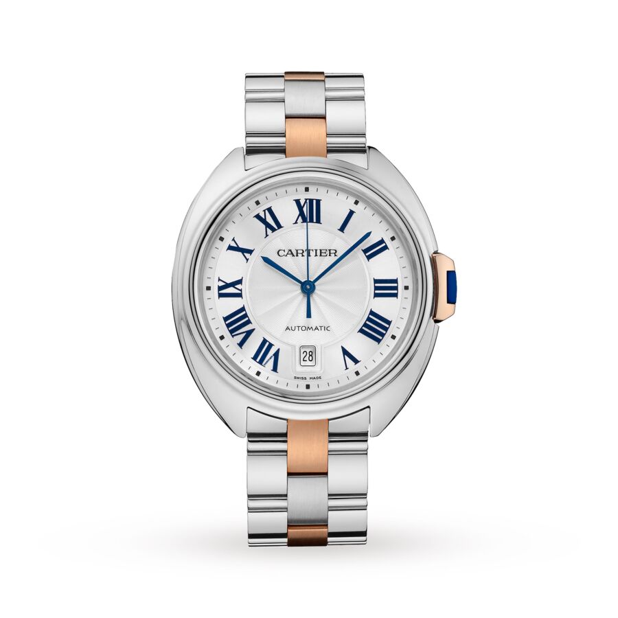 Cartier Cle De Silver Dial Stainless Steel Bezel Rose Gold