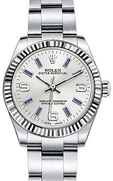Rolex Oyster Perpetual 31 Ladies Midsize White Gold/Steel Pink Arabic / Blue Index Dial Fluted Bezel & Oyster Bracelet 177234 - BRAND NEW