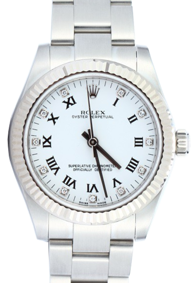 Rolex Oyster Perpetual 31 Ladies Midsize White Gold/Steel White Roman / Diamond Dial Fluted Bezel & Oyster Bracelet 177234 - BRAND NEW