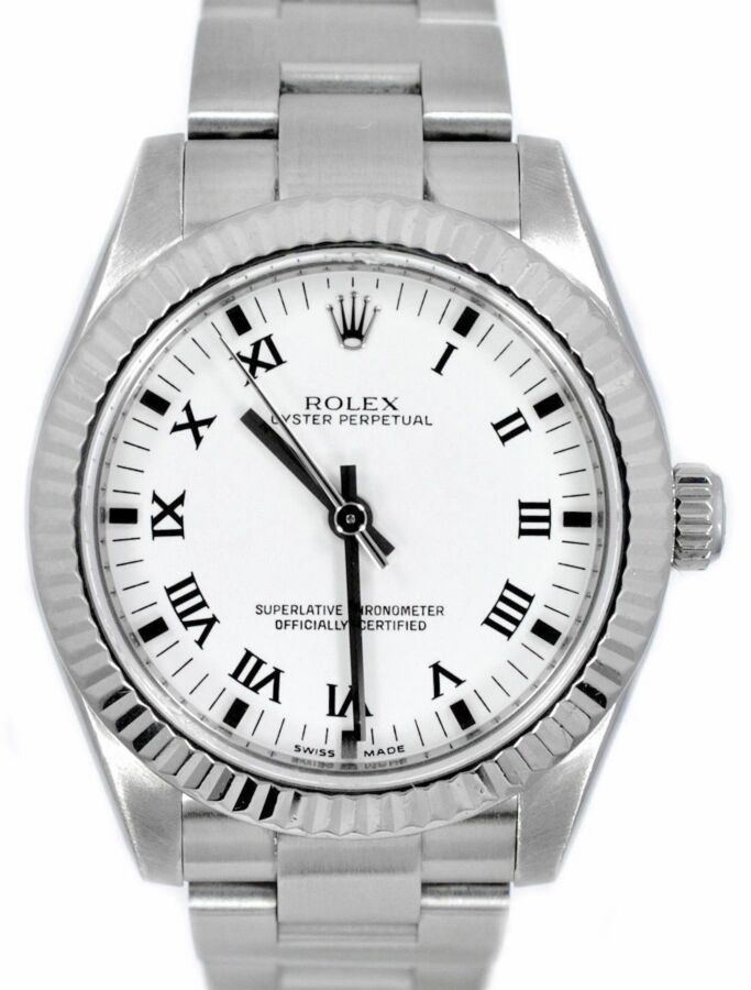 Rolex Oyster Perpetual 31 Ladies Midsize White Gold/Steel White Roman Dial Fluted Bezel & Oyster Bracelet 177234 - BRAND NEW