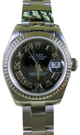 Rolex Black Datejust Ladies Radiating 179174 Black Roman 26mm