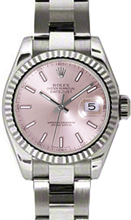 Rolex Lady-Datejust 26 179179-PNKSO Pink Index Fluted White Gold Oyster - BRAND NEW