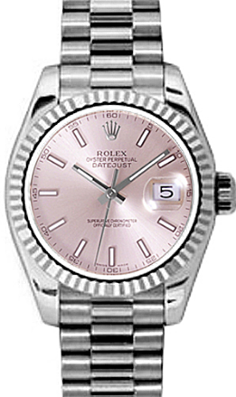 Rolex Lady-Datejust 26 179179-PNKSP Pink Index Fluted White Gold President - BRAND NEW