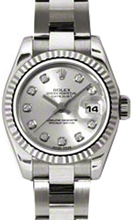 Rolex Lady-Datejust 26 179179-SLVDO Silver Diamond Dial Fluted White Gold Oyster - BRAND NEW
