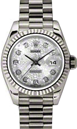 Rolex Lady-Datejust 26 179179-SLVJDP Silver Jubilee Diamond Fluted White Gold President - BRAND NEW