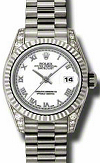 Rolex Lady-Datejust 26 179179-WHTRFP White Roman Fluted White Gold President - BRAND NEW