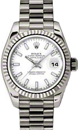 Rolex Lady-Datejust 26 179179-WHTSP White Index Fluted White Gold President - BRAND NEW