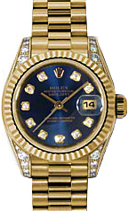 Rolex Lady-Datejust 26 179238-BLUDP Blue Diamond Dial Diamond Set Fluted Yellow Gold President - BRAND NEW