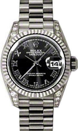 Rolex Lady-Datejust 26 179239-BLKRP Black Roman Diamond Set Fluted White Gold President - BRAND NEW