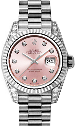 Rolex Lady-Datejust 26 179239-PNKDP Pink Diamond Dial Diamond Set Fluted White Gold President - BRAND NEW