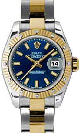 Rolex Lady-Datejust 26 179313-BLUSO Blue Index Fluted Diamond Yellow Gold Stainless Steel Oyster - BRAND NEW