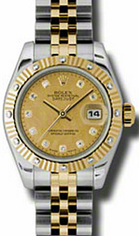Rolex Lady-Datejust 26 179313-CHPDDJ Champagne Diamond Fluted Diamond Yellow Gold Stainless Steel Jubilee - BRAND NEW