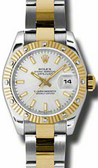 Rolex Lady-Datejust 26 179313-SLVSDO Silver Index Fluted Diamond Yellow Gold Stainless Steel Oyster - BRAND NEW