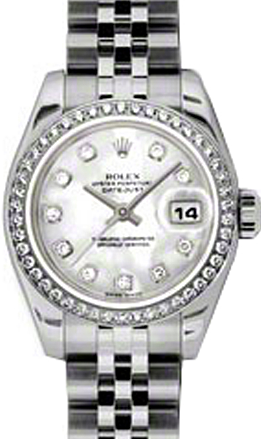 Rolex Lady-Datejust 26 179384-MOPDJ White Mother of Pearl Diamond Dial Diamond Bezel Stainless Steel Jubilee - BRAND NEW