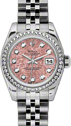 Rolex Lady-Datejust 26 179384-PGCDJ Pink Gold Crystal Diamond Dial Diamond Bezel Stainless Steel Jubilee - BRAND NEW
