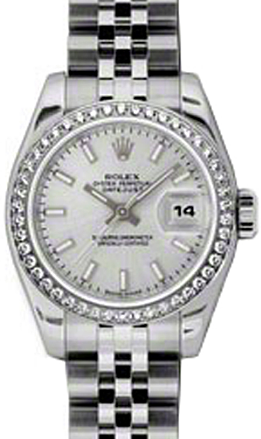 Rolex Lady-Datejust 26 179384-SLVSJ Silver Index Diamond Bezel Stainless Steel Jubilee - BRAND NEW