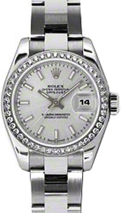 Rolex Lady-Datejust 26 179384-SLVSO Silver Index Diamond Bezel Stainless Steel Oyster - BRAND NEW