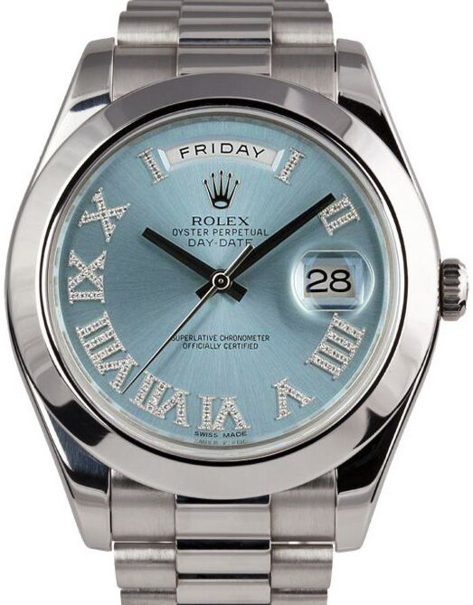 Rolex Day-Date II 218206-BLUDRSP 41mm Ice Blue Diamond Roman Platinum President 