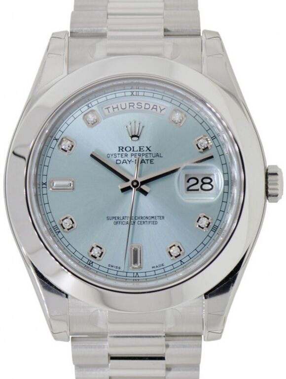Rolex Day-Date II President Platinum Ice Blue Diamond 41mm Dial President Bracelet 218206 - PRE-OWNED