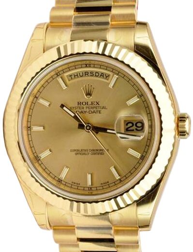 Rolex Day-Date II Yellow Gold 41mm Champagne Index Fluted President Bracelet 218238 
