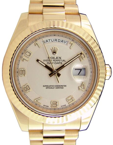 Rolex Day-Date II Yellow Gold 41mm Ivory Arabic Concentric Circle Fluted President Bracelet 218238 