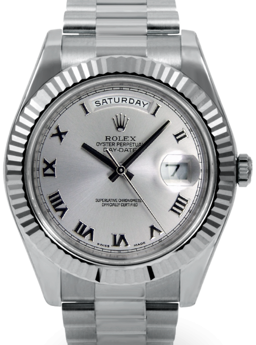 Rolex Day-Date II 218239-SLVRFP 41mm Silver Roman Fluted White Gold President