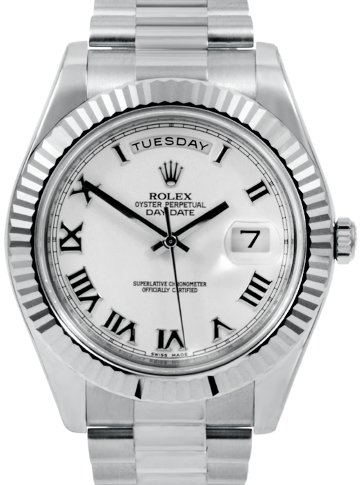 Rolex Day-Date II 41mm White Roman Fluted White Gold President 218239