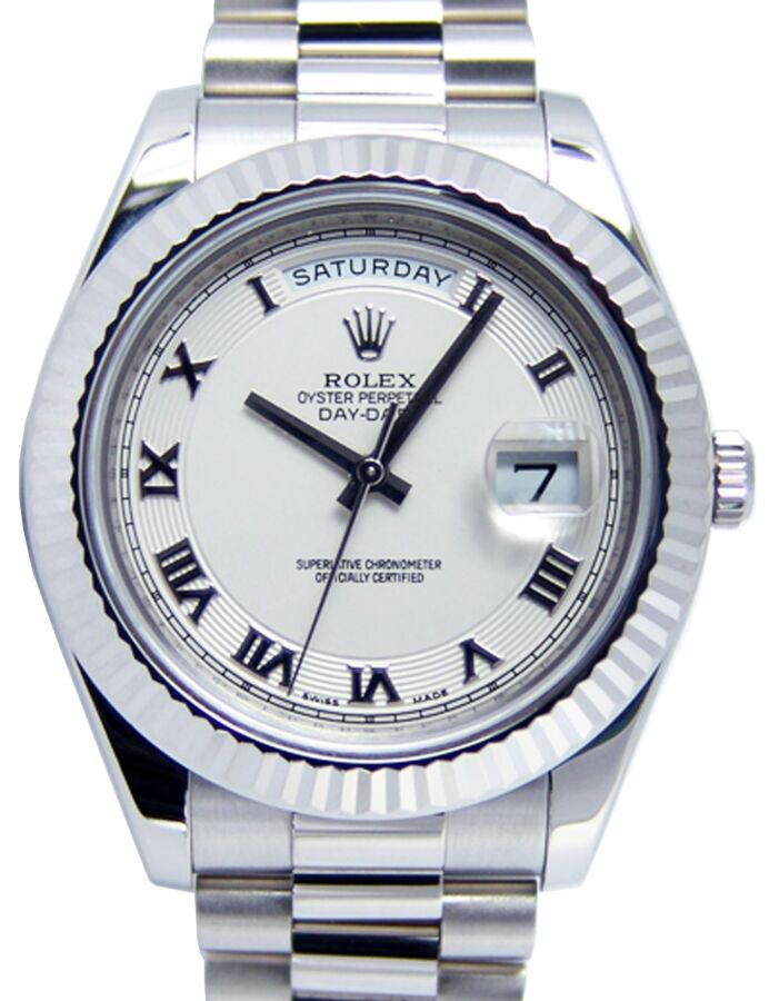 Rolex Day-Date II 41mm Ivory Roman Concentric Circle Fluted White Gold President 218239