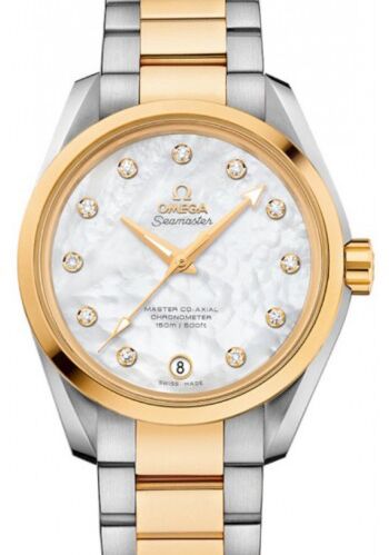 Omega Aqua Terra 150M Master Co-Axial Chronometer Ladies Steel/Yellow Gold 38.5mm White Mother of Pearl Diamond Dial Steel/Yellow Gold Bracelet 231.20.39.21.55.004 - BRAND NEW