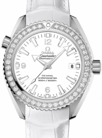 Omega Seamaster Planet Ocean 600M 42mm Steel/Diamond Bezel White Dial Leather Strap 232.18.42.21.04.001