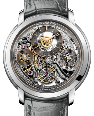 Audemars Piguet 26143PT.OO.D005CR.01 Jules Audemars Tourbillon Openworked 41mm Anthracite Skeleton Platinum Leather BRAND NEW
