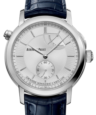 Audemars Piguet 26344PT.OO.D028CR.01 Jules Audemars Grande Sonnerie Carillon 39mm Silver Guilloche Index Platinum Leather BRAND NEW