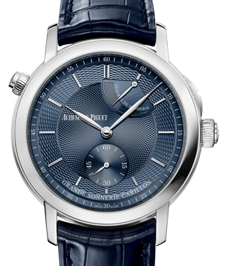 Audemars Piguet 26344PT.OO.D028CR.02 Jules Audemars Grande Sonnerie Carillon 39mm Blue Guilloche Index Platinum Leather BRAND NEW