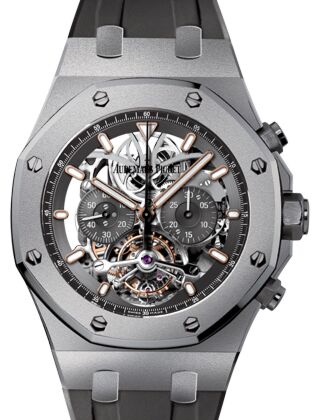 Audemars Piguet 26347TI.GG.D004CA.01 Royal Oak Tourbillon Chronograph 44mm Openworked Index Titanium Rubber BRAND NEW